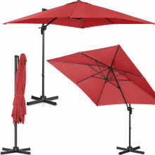 Side garden umbrella with square extension arm 250 x 250 cm maroon