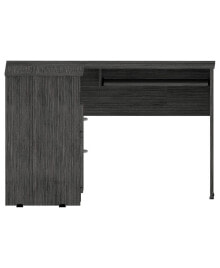 Simplie Fun mix L-Shaped Desk, Keyboard Tray, Two Drawers, Single Open Shelf -Smokey Oak