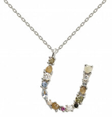 Женские ювелирные колье silver necklace on the letter &quot;U&quot; with zircon CO02-116-U (chain, pendant)