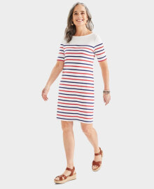Style & Co women's Printed Boat-Neck Elbow Sleeve Dress, Created for Macy's