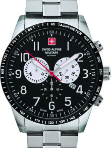 Мужские наручные часы с браслетом Мужские наручные часы с серебряным браслетом Swiss Alpine Military 7082.9137 chrono mens watch 45mm 10ATM