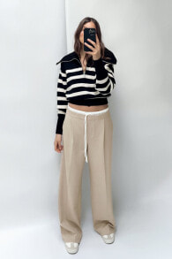 Wide-leg trousers with double waistband