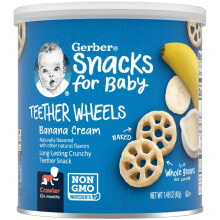 Купить товары для детского питания и кормления Gerber: Snacks for Baby, Teether Wheels, 10+ Months, Banana Cream, 1.48 oz (42 g)