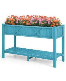 Costway hIPS Raised Garden Bed Poly Wood Elevated Planter Box with Legs, Storage Shelf