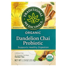 Organic Dandelion Chai Probiotic, Caffeine Free, 16 Wrapped Tea Bags, 0.07 oz (2.1 g) Each