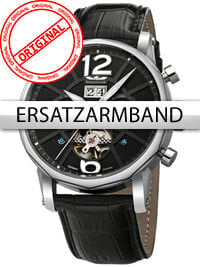 Ремешки и браслеты для часов Perigaum Replacement Strap Leather P-1111 Black Silver Clasp 24 mm