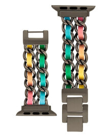 Steve Madden women's Double Black Alloy Chain With Multi-Colored Faux Leather Polyurethane Insert Bracelet