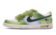 【定制球鞋】 Nike Dunk Low 夏至 节气系列 新中式 解构 手绘喷绘 低帮 板鞋 GS 绿灰棕 / Кроссовки Nike Dunk Low FD1232-002