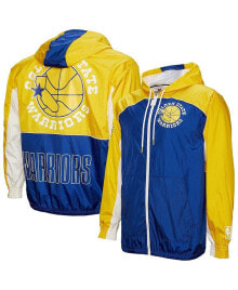 Mitchell & Ness men's Royal/Yellow Golden State Warriors Hardwood Classics Big Shot Premium Full-Zip Windbreaker Jacket