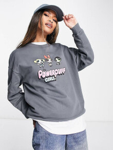 Женские свитшоты aSOS DESIGN oversized Power puff girls license graphic sweatshirt in charcoal