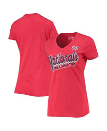 Женские блузки и кофточки women's Heathered Red Washington Nationals First Place V-Neck T-shirt