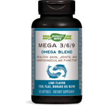 Рыбий жир и Омега 3, 6, 9 Nature's Way MEGA 3-6-9 Omega Blend Lime Омега 3-6-9 из рыбьего жира, льна и масла огуречника 1350 мг 90 гелевых капсул