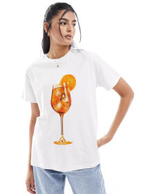 ASOS DESIGN – Normal geschnittenes T-Shirt in Weiß mit Orangenspritzercocktail-Print