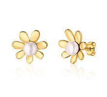 Ювелирные серьги Charming gold-plated earrings with real river pearls Flowers JL0775
