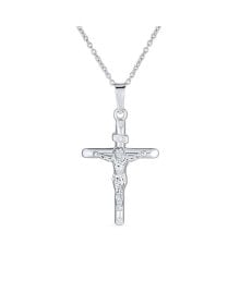 Simple Christian Catholic Religious Jewelry Medium INRI Jesus Crucifix Cross Necklace Pendant For Women Sterling Silver 18" Chain купить в интернет-магазине