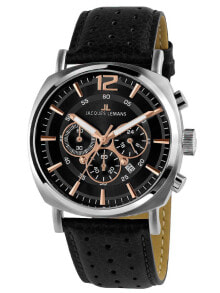 Мужские наручные часы с черным кожаным ремешком  Jacques Lemans 1-1645J Lugano Chronograph Mens 46mm 10 ATM