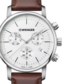 Мужские наручные часы с коричневым кожаным ремешком Wenger 01.1743.101 Urban Classic Chronograph 44mm 10 ATM