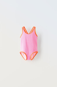 2-6 years/ contrast gingham swimsuit