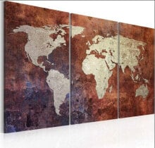 Картины, постеры, гобелены, панно Artgeist Painting - Rusty map of the world - triptych 60x40