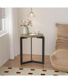 Simplie Fun sturdy Round Side Table with Metal Frame for Living Room, Bedroom, Office