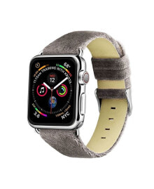Men's and Women's Apple Gray Wool Velvet, Leather, Stainless Steel Replacement Band 44mm