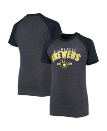 Stitches big Boys Heathered Navy Milwaukee Brewers Raglan T-shirt