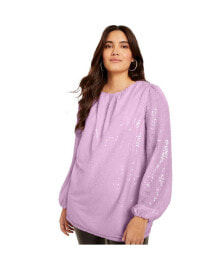 Купить женские блузки и кофточки June + Vie: Plus Size June + Vie Sequin Boatneck Top