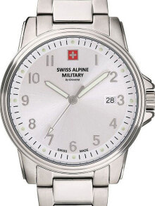 Аналоговые мужские наручные часы с серебряным браслетом Swiss Alpine Military 7011.1132 mens 40mm 10ATM
