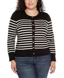 Купить женские свитеры и кардиганы Belldini: Plus Size Breton Stripe Cardigan Sweater