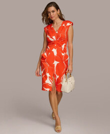 Donna Karan women's Printed V-Neck Draped-Front Dress