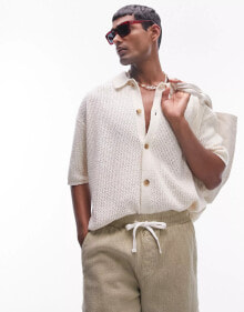 Купить мужские поло Topman: Topman button through crochet shirt in ecru