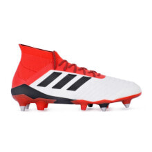 Женские кроссовки мужские футбольные бутсы белые красные с шипами Adidas Predator 181 SG
