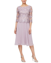 Alex Evenings women's Layered Embellished Lace-Bodice Dress