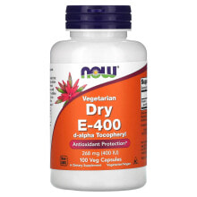 NOW Vegetarian Dry E-400 Витамин E-400 - D-альфа токоферил для антиоксидантной защиты (400 МЕ) 100 вегетарианских капсул