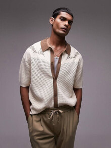 Купить мужские поло Topman: Topman relaxed embroidered knitted shirt in stone