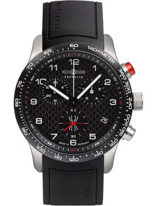 Мужские наручные часы с черным силиконовым ремешком Zeppelin 7294-4KB Night Cruise - Alain Robert chrono 42mm 10ATM