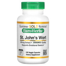 Растительные экстракты и настойки california Gold Nutrition, St. John&#039;s Wort, EuroHerbs, European Quality, 300 mg, 180 Veggie Capsules
