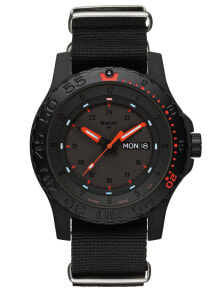 Мужские наручные часы с черным текстильным ремешком Traser H3 104147 P66 Red Combat 45mm 20 ATM