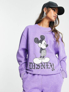 Женские свитшоты aSOS DESIGN Punk Mickey license graphic oversized sweatshirt co-ord in washed purple 