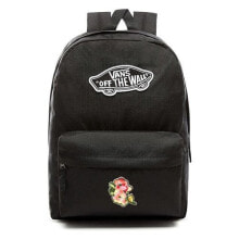 Женский спортивный рюкзак текстильный черный с логотипом и карманом VANS Realm Backpack szkolny Custom Flowers - VN0A3UI6BLK