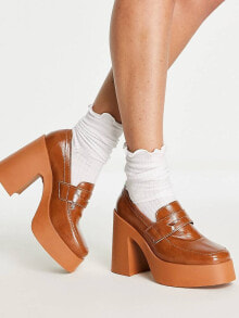 Женские лоферы aSOS DESIGN Profile chunky high heeled loafer in tan