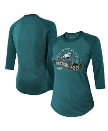 Купить женские блузки и кофточки Majestic: Women's Threads Midnight Green Philadelphia Eagles Super Bowl LVII Desert Tri-Blend Raglan 3/4 Sleeve T-shirt