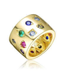 Купить кольца и перстни Rachel Glauber: Radiant 14K Gold Plated Wide Band Ring with Spotted Multi-Colored Cubic Zirconia