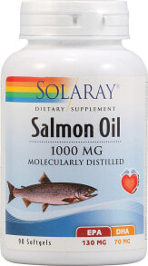Рыбий жир и Омега 3, 6, 9 solaray Salmon Oil Молекулярно дистиллированное лососевое масло 1000 мг 90 гелевых капсул