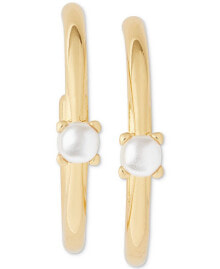 Купить женские серьги kate spade new york: Little Luxuries Imitation Pearl Small Hoop Earrings, 1"