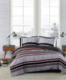 London Fog warren Stripe 3 Piece Duvet Cover Set, Full/Queen