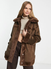 Купить женские куртки NA-KD: NA-KD bonded aviator jacket in brown