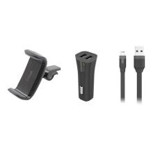 Держатели для телефонов, планшетов, навигаторов в автомобиль MUVIT Air Vent Mobile Car Support 6.2 Inches With 2 USB 2A Charge Ports And USB To Lightning MFI Cable 1m Pack