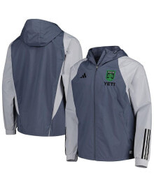 adidas men's Charcoal Austin FC All-Weather Raglan Hoodie Full-Zip Jacket