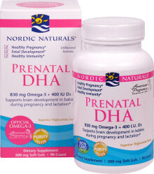 Рыбий жир и Омега 3, 6, 9 Nordic Naturals Prenatal DHA Unflavored  ДГК во время беременности и кормления грудью поддерживает оптимальное развитие мозга и зрения у детей 500 мг 90 гелевых капсул